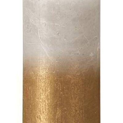 Candela a colonna rustica tramonto 13cm Ø 6,8cm grigio sabbia + oro