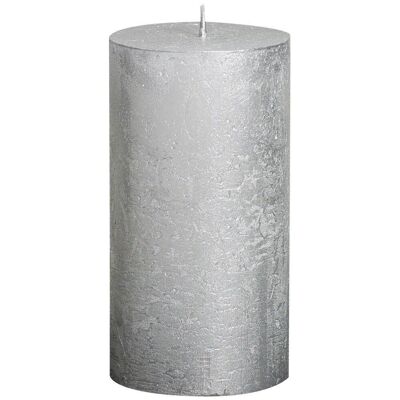 Pillar candle rustic metallic 13cm Ø 6.8cm silver