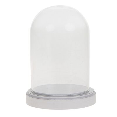 Glass bell with wooden plate 10x15 cm white