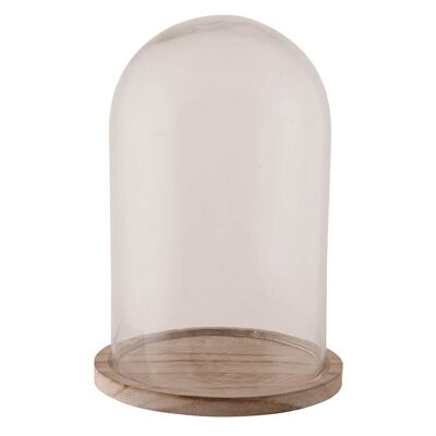 Glass bell with wooden top 17x17x25 cm