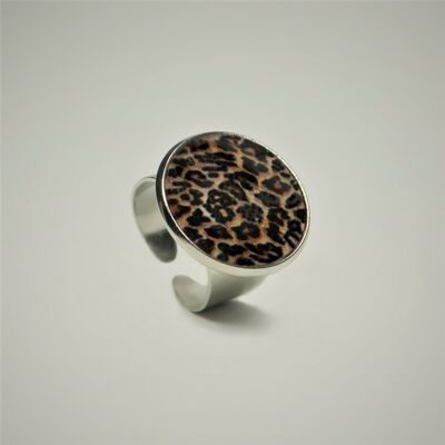 Cabochon-Ring in Animal-Print Optik Leopard