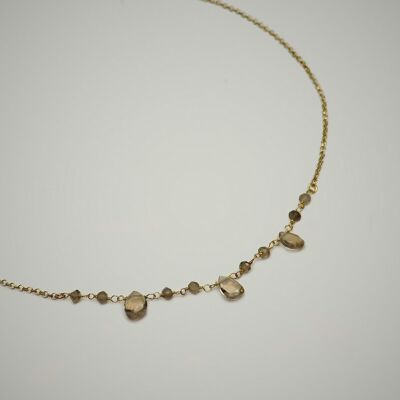Women's necklace, smoky quartz, silver gold-plated, 43 cm