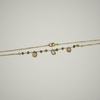 Collier pour femme, quartz fumé, argent plaqué or, 43 cm 3