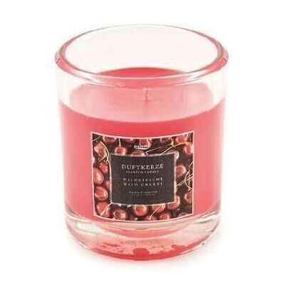Scented candle in a glass with a wild cherry lid