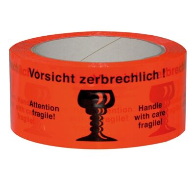 Packing tape red "Caution Glass" 50mm 66Meter