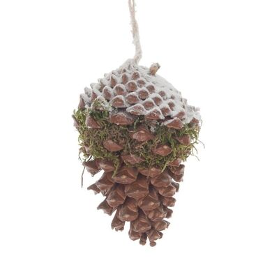 Pine cones to hang with snow and moss 10-14 cm