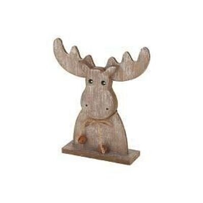 Deco wood moose with bells 17.5x4.5x20cm antique brown