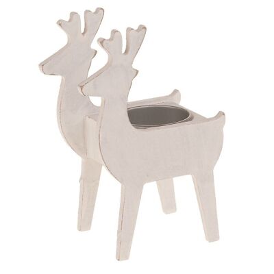 Wooden tealight holder deer 9x6x13.5 cm white