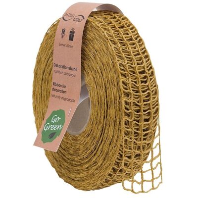 Mesh tape made of natural linen Alma 40mm/20Meter Curry