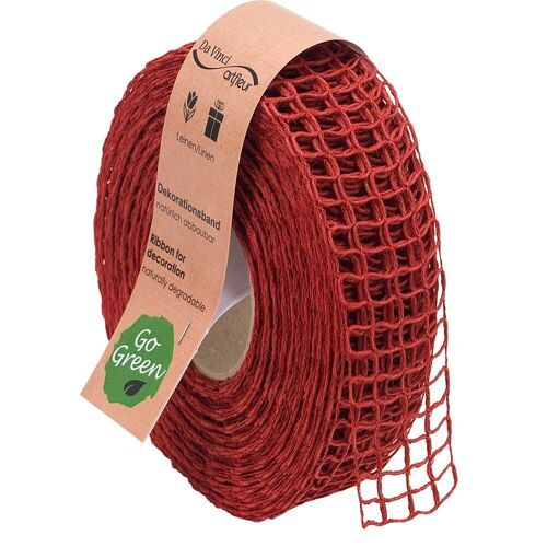 Gitterband aus Leinen Natur Alma 40mm/20Meter Rot