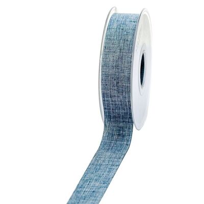 Ruban cadeau aspect lin 25mm 20mètres bleu denim