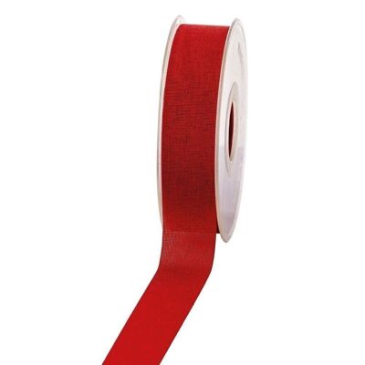 Ruban cadeau aspect lin 25mm 20 mètres rouge