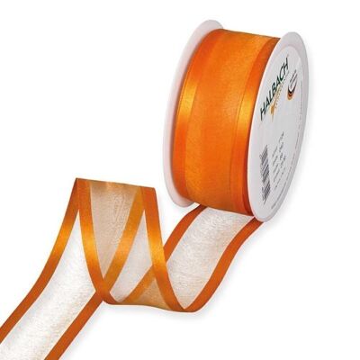 Gift ribbon Chiffon Stripes 38mm/25Meter orange