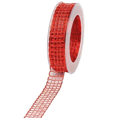 Geschenkband Gitter 25mm/20Meter rot