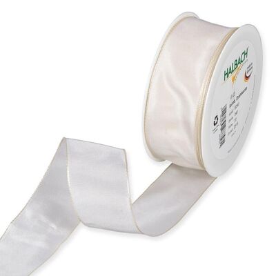 Gift ribbon fabric with wire 40mm/25 meters cream