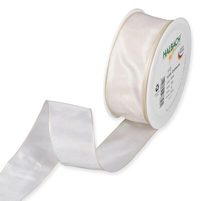 Geschenkband Stoff m. Draht 40mm/25Meter creme