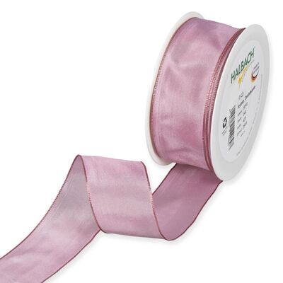 Gift ribbon fabric with wire 40mm/25 meters old pink