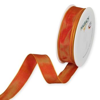 Ruban cadeau tissu avec fil 25mm/25mètres orange