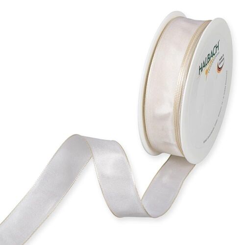 Geschenkband Stoff m. Draht 25mm/25Meter creme