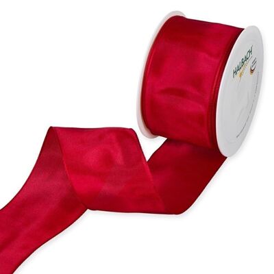 Ruban cadeau tissu avec fil 60mm/25 mètres rouge