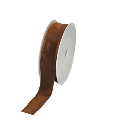 Gift ribbon fabric with wire 25mm/25 meters brown