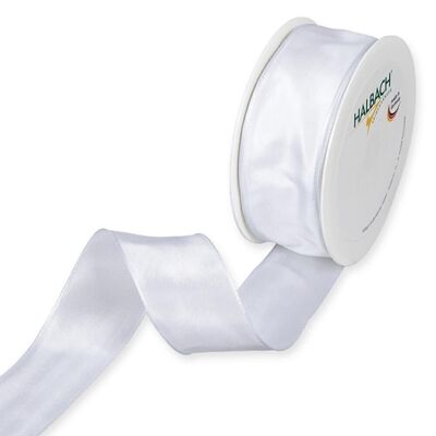 Gift ribbon fabric with wire 40mm/25 meters white