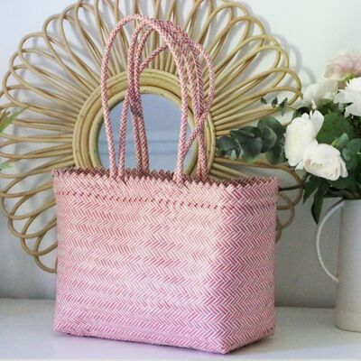 PINK BRAIDED BASKET WITH LARGE HANDLE