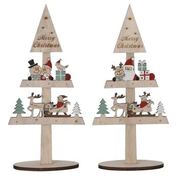 Sapin de Noël 15x6x33cm 2-gravure sur bois assorties