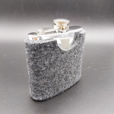 Flask, Felt Lined Flask, 100% Vegan, Steel Flask with Felt Shield, 6 oz.(Dark Grey)