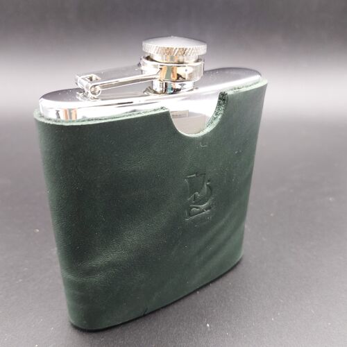 Leather flask, steel flask with leather protection.(Green Forest)