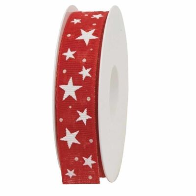 Gift ribbon evening sky red / white stars 25mm 20 meters