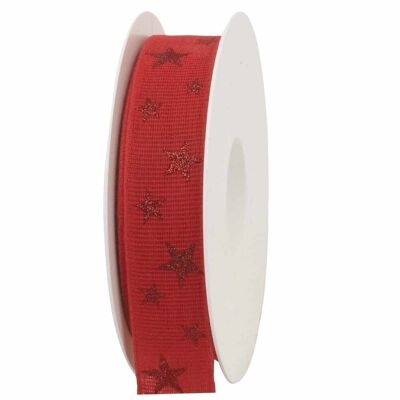 Gift ribbon evening sky red / red stars 25mm 20 meters