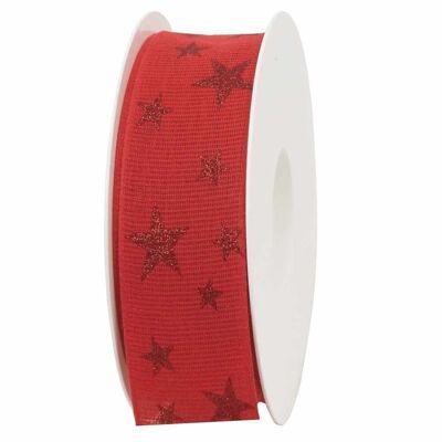 Gift ribbon evening sky red / red stars 40mm 20 meters