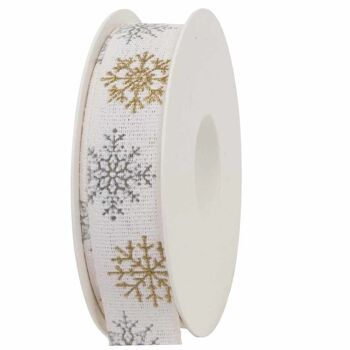 Ruban cadeau air d'hiver blanc 25mm 20 mètres