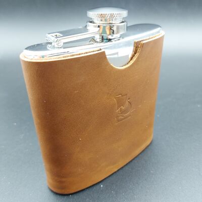 Leather flask, steel flask with leather protection.(Saddle brown)