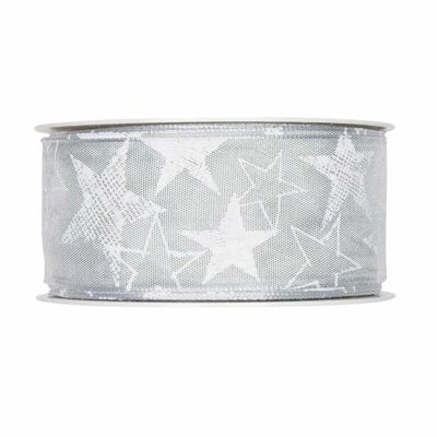 Gift ribbon "Stars" grey/white 40mm 25m