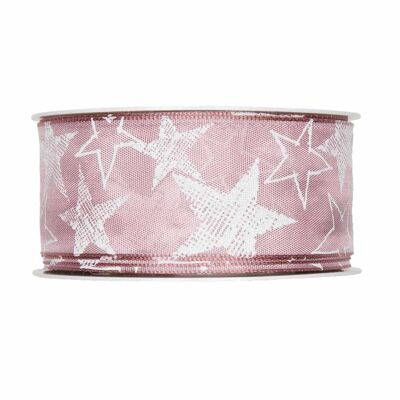 Gift ribbon "Stars" pink/white 40mm 25m
