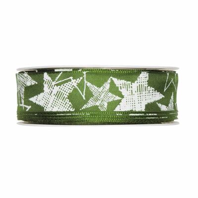 Gift ribbon "Stars" green/white 25mm 25m