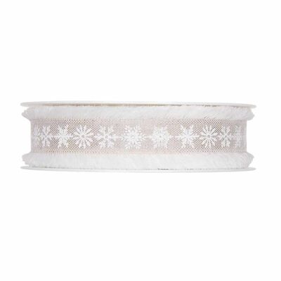 Gift ribbon "Eiskristalle" linen white 25mm 15m
