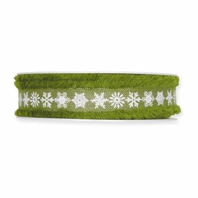 Gift ribbon "Eiskristalle" linen moss green 25mm 15m