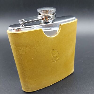 Leather flask, steel flask with leather protection.(Mustard)