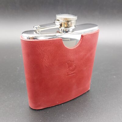 Flacon en cuir, flacon en acier avec protection en cuir. (Rouge)