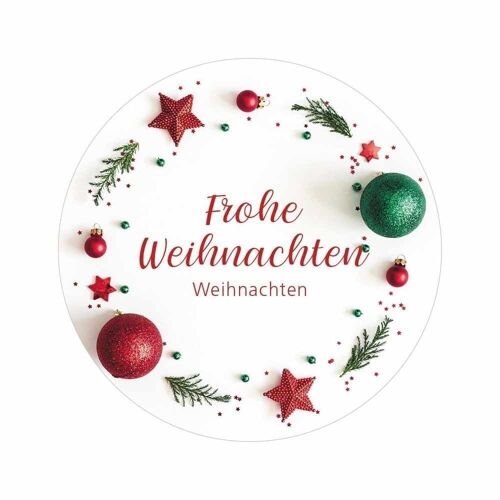 Etiketten Weihnachten 6,5 cm rund Frohe Weihnachten Kugeln