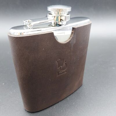 Leather flask, steel flask with leather protection.(Dark Brown)