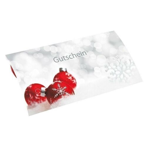 Gutschein-Klappkarte Kugeln weiß DIN lang