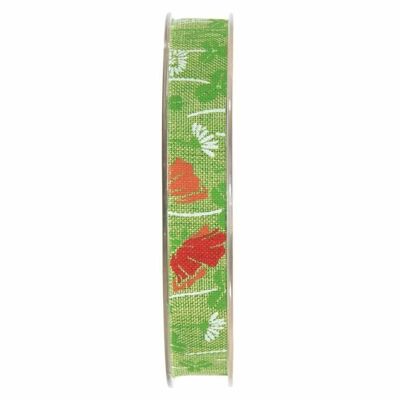 Gift ribbon "Papaveri" 15mm/20 meters green
