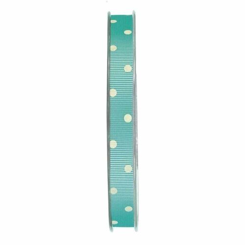 Geschenkband Grosgrain Punkte 10mm/20Meter aquamarin