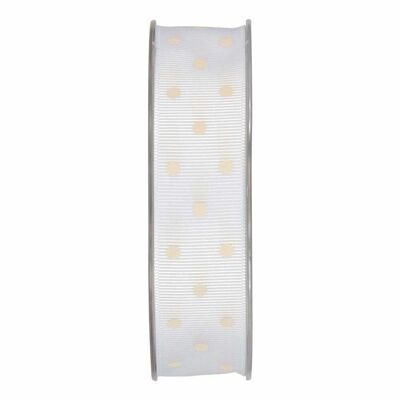 Gift ribbon grosgrain dots 25mm/20 meters white