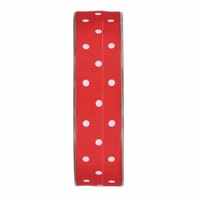 Ruban cadeau gros grain pois 25mm/20mètres rouge