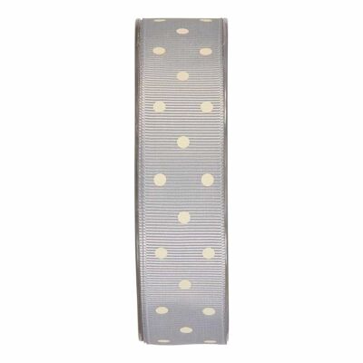 Ruban cadeau gros grain pois 25mm/20mètres gris